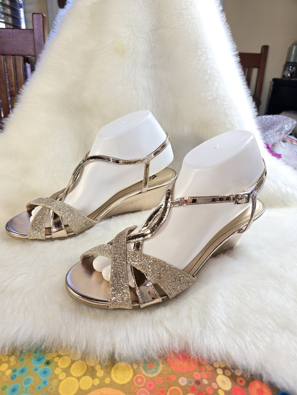 Fioni Gold Glitter Wedge Sandals